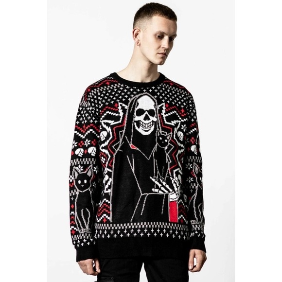 Killstar Unisex sweater KILLSTAR - Catmas Knit - Black SZ L